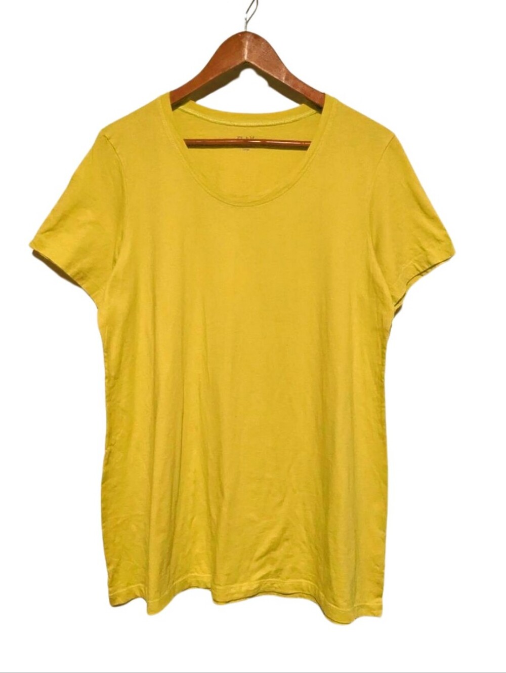 Flax Chartreuse L Layering Top Scoop Neck Cotton Knit Tee Short Sleeve USA